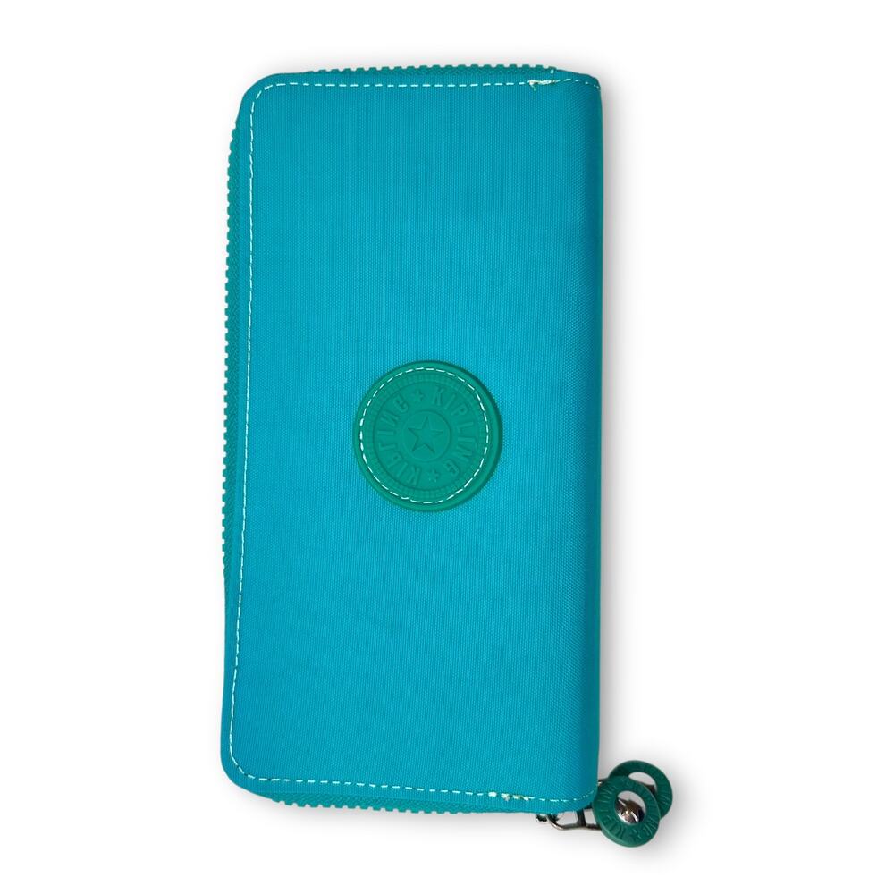 Kipling Nylon Zip Wallet Turquoise Teal long Rectangular Zipper Closure